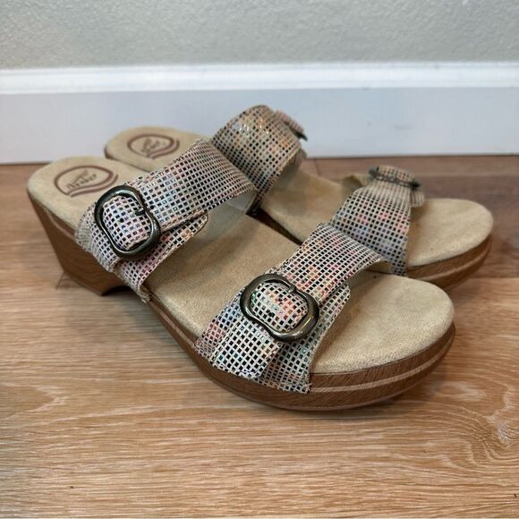 NWOT Dansko Sophie Leather Colorful Metallic Double Strap Sandals - Picture 1 of 12